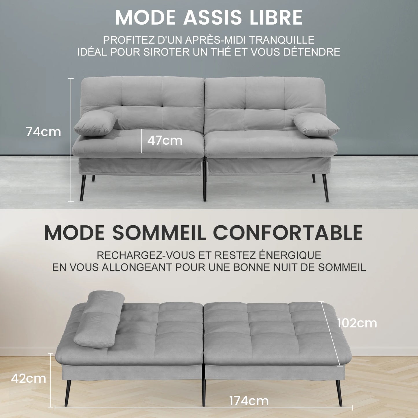 Canapé Cosiva Luna – 3 places convertible en peluche