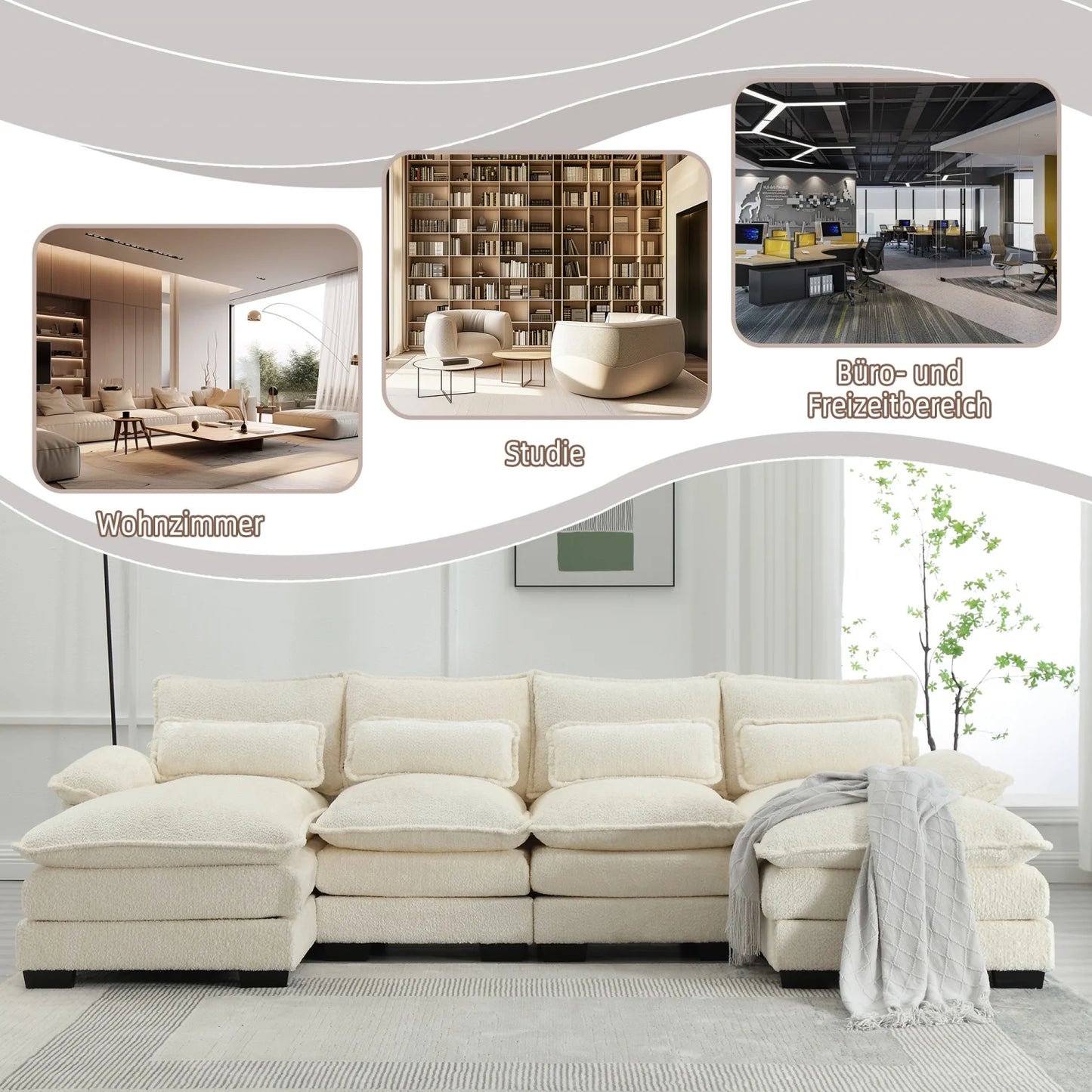 Cosiva Taviano – Canapé d’angle modulable en U avec coussins lombaires