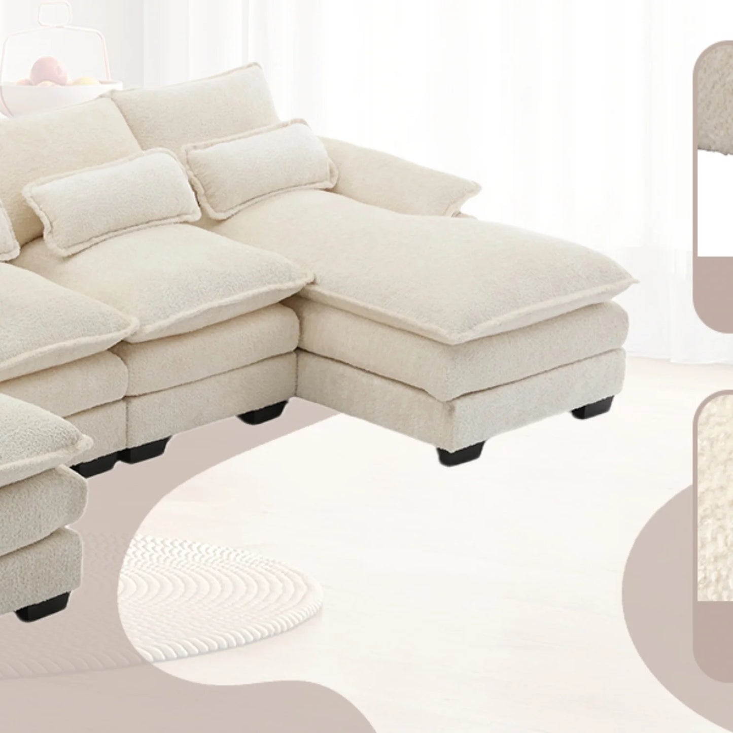 Cosiva Taviano – Canapé d’angle modulable en U avec coussins lombaires