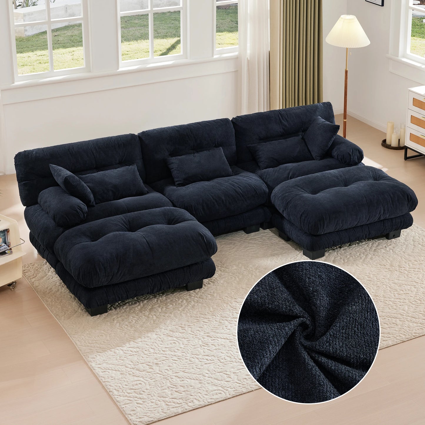 Cosiva Nuvola – Canapé modulaire 5 places en velours et mousse à mémoire de forme