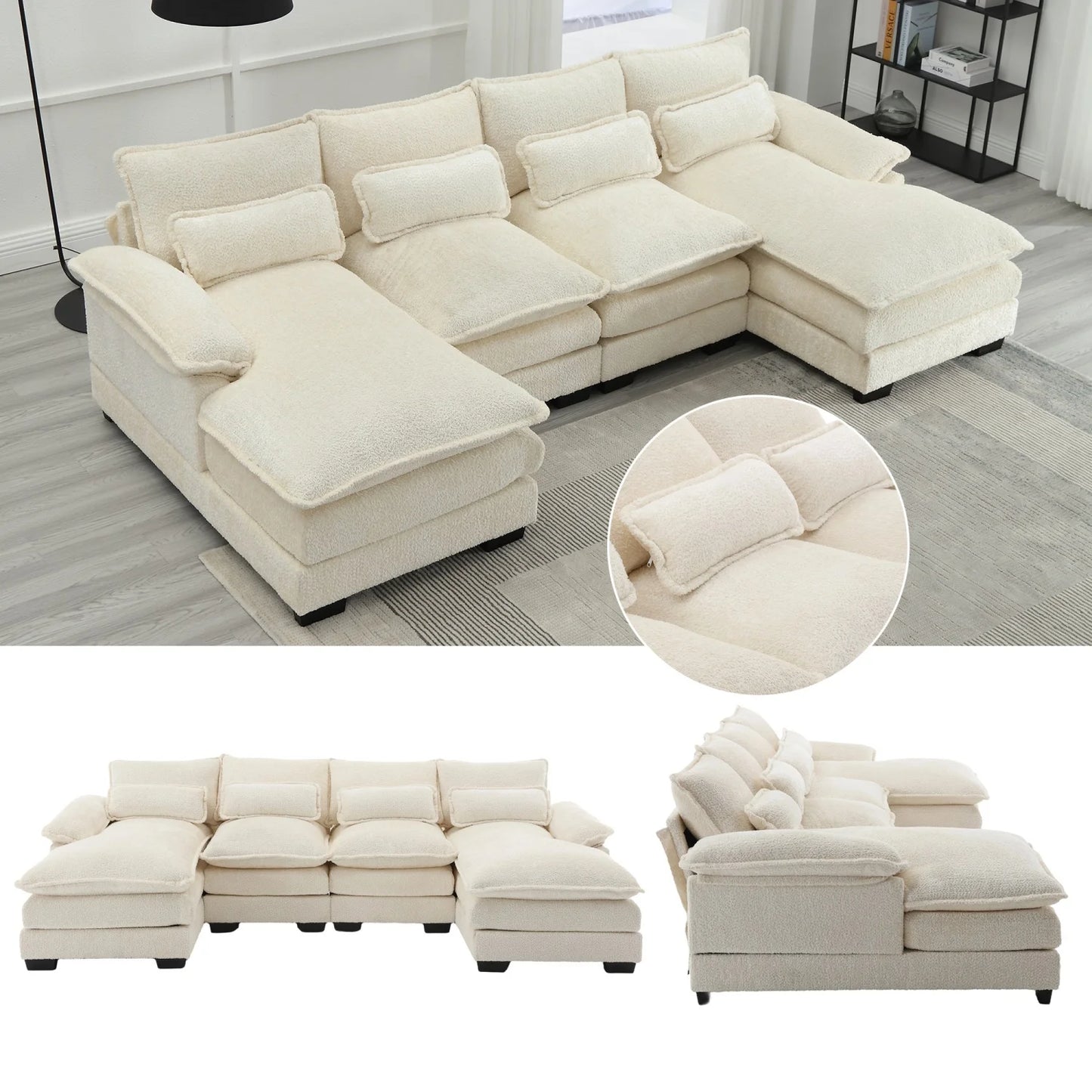 Cosiva Taviano – Canapé d’angle modulable en U avec coussins lombaires