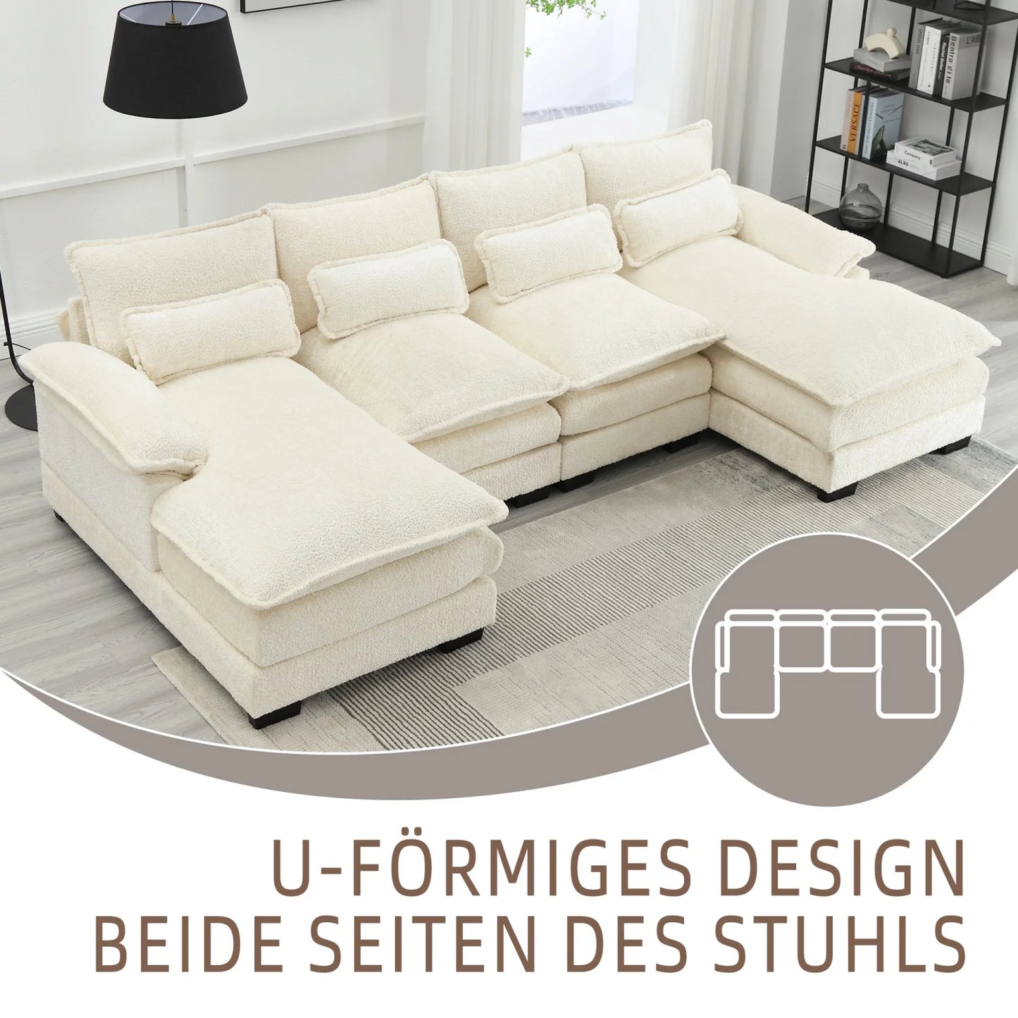 Cosiva Taviano – Canapé d’angle modulable en U avec coussins lombaires